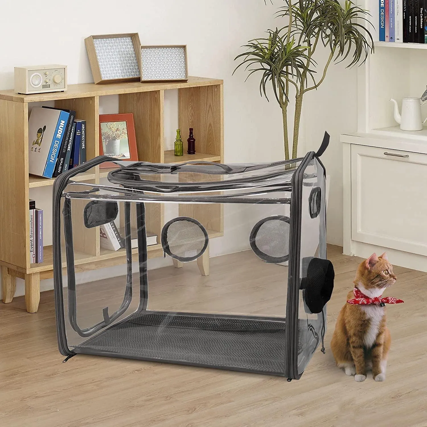 Pet Drying Box, Portable Cat Dryer Box, Foldable Pet Dryer Cage with Transparent PVC Material, Hands-Free, Dog Hair Drying Box